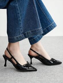 CUCCOO BIZCHIC 女士尖头蝴蝶结装饰日常百搭时尚高跟鞋 - 黑色 - 查看 7