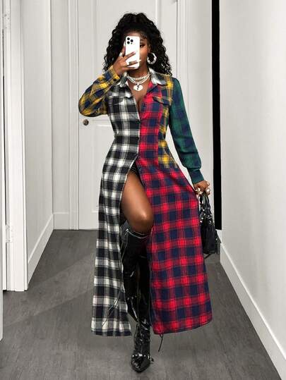 BamGleam Women's Casual Regular Plaid Patchwork Jacket,Winter ;Winter Clothes For Women , Winter ,