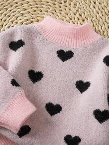 SHEIN 2 件套女婴可爱波尔卡圆点长袖毛衣和松紧腰裤套装，休闲秋冬 - 粉色 - 查看 4