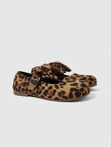 女士豹纹蝴蝶结装饰时尚休闲平底鞋 - 彩色 - 查看 3