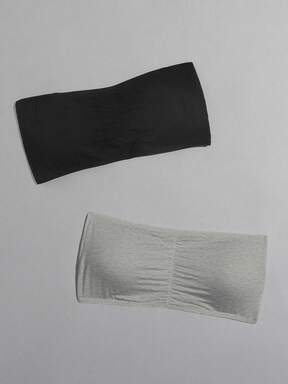 2pcs Women Solid Color Pleated Wireless Bandeau Bra Set