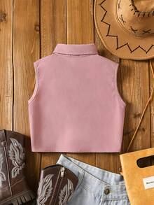 SHEIN 年轻女孩春夏 2025 新款西部图腾刺绣扭结酒红色衬衫，适合日常活动、郊游和社交聚会 - 藕粉色 - 查看 2