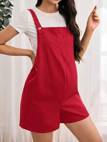 SHEIN Maternity Casual Everyday Commute Minimalist Collegiate Style Solid Color Adjustable Strap Bib Shorts, Summer