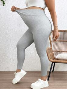 Plussiva Leggings de maternité ajustables de couleur unie - Gris pâle - Voir 3