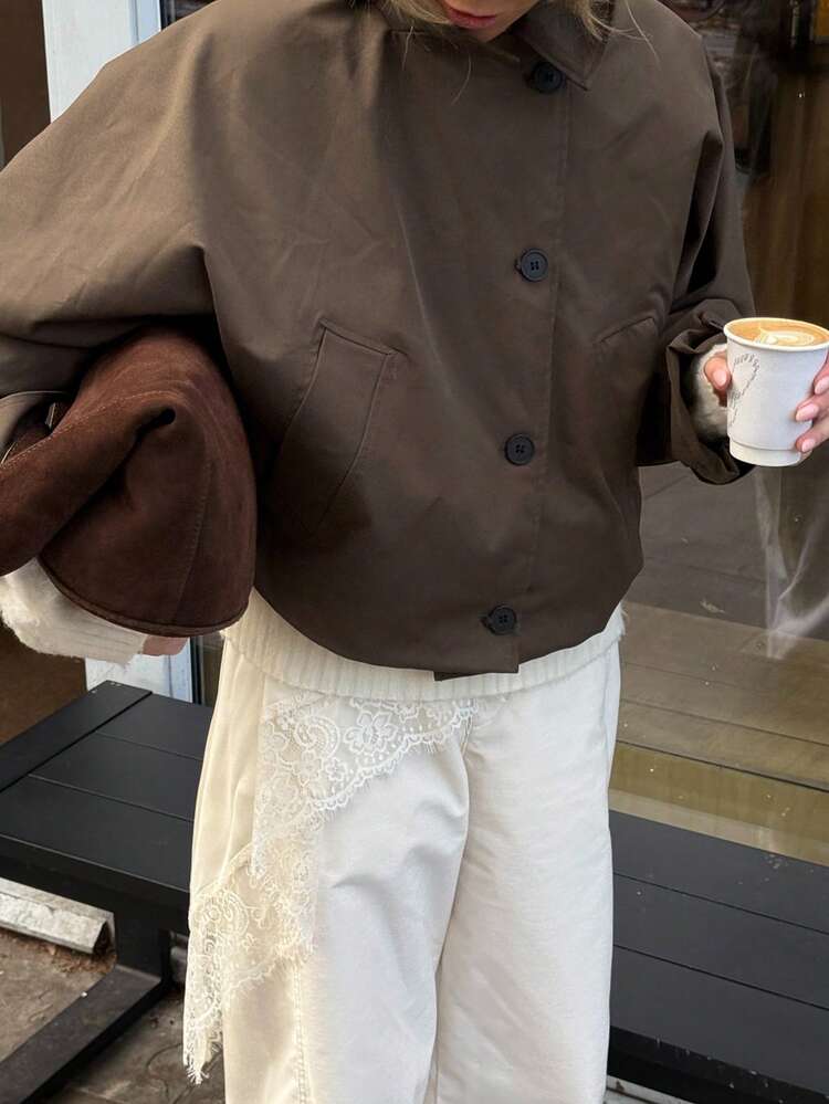 AiiRZ Oversized Button-Up Trench Coat With Belt And Classic Lapels For Fall And Winter Fashion