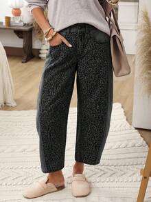 EMERY ROSE Quần jeans ống rộng họa tiết da báo chắp vá thường ngày có túi bên hông dành cho nữ, mùa thu - Màu xám đen - Xem 3