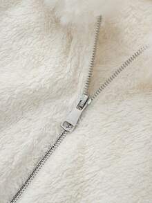 Franclia 休闲时尚泰迪绒外套，纯色蓬松连帽拉链简约外套，秋冬款 - 米色 - 查看 6