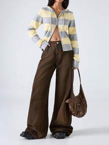 LYSMO 女士条纹长袖拉链抽绳连帽开衫 - 彩色 - 查看 3