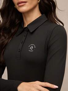 Activina 女士休闲纽扣长袖运动Polo衫