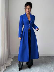 Rafferiza Women's Elegant Vintage Cinched Waist Front Slit Maxi A-Line Coat, Autumn/Winter - Royal Blue - View 6