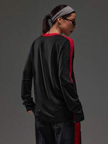 Dewbera 休闲撞色长袖运动T恤，秋季 - 黑色 - 查看 3