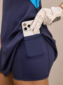 Activina 女士高尔夫无袖撞色半拉链运动连衣裙 - 藍色 - 查看 7