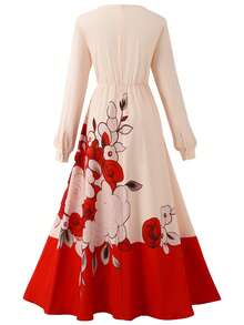 GlowEve Vestido con estampado retro y falda acampanada, diseño elegante para Año Nuevo - Multicolor - Ver 2