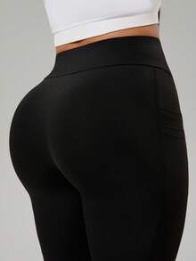 Rhythm Era Women's Black Summer Athletic Pilates Leggings,High Waist Tummy Control Compression Workout Tights With Side Pockets,Plus Size Yoga Pants Hip Lift - Black - View 4