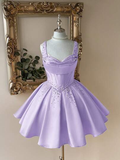 Lovelzi Vestido elegante, lujoso y noble de estilo palaciego con hombros abiertos, escote corazón sin tirantes, silueta de sirena, decoración de perlas falsas y bajo acampanado, adecuado para despedida de soltera, boda, graduación, vacaciones y fiesta de novia