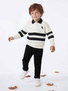 Maija Kids Maija Kids 男童条纹印花保暖翻领连帽衫和宽松长裤套装，秋冬季 - 彩色 - 查看 6