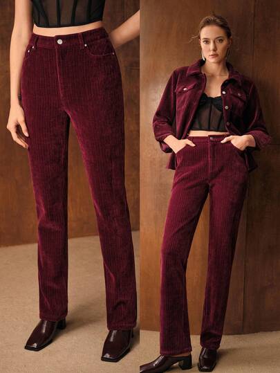 MOTF PREMIUM VELVET SOLID ZIP FLY FLARE LEG PANTS
