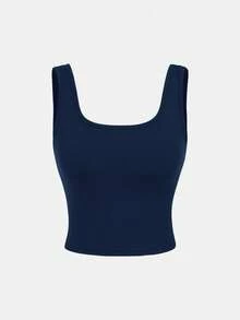 Girlism 3 件套青少年女孩休闲基本款日常瑜伽海军蓝针织吊带背心、夹克和高腰紧身裤套装 - 藏蓝色 - 查看 6