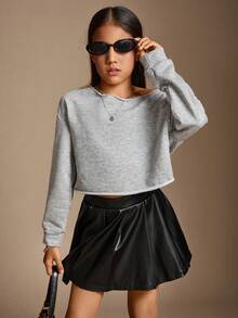 Radiana 青少年女孩短款休闲露肩短款运动衫、长袖上衣 - 灰色 - 查看 4