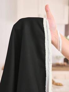 EMERY ROSE Standard Size Women's Fitted Blazer Jacket + Fringed Solid Color Mini Skirt Suit Set - Black - View 7