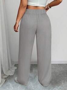 SHEIN PETITE CURVE 大码女士休闲商务纯色阔腿裤 - 淺灰色 - 查看 2