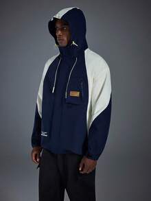 Driftmere Men's Contrast Color Letter Print Drawstring Hooded Jacket, Gym/Training/Running/Fitness Jacket Spring To Summer - Blue - View 8