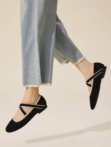 Ressula Women's Casual Criss-Cross Flat Slip-On Shoes For Daily Wear For Christmas - Black - View 3