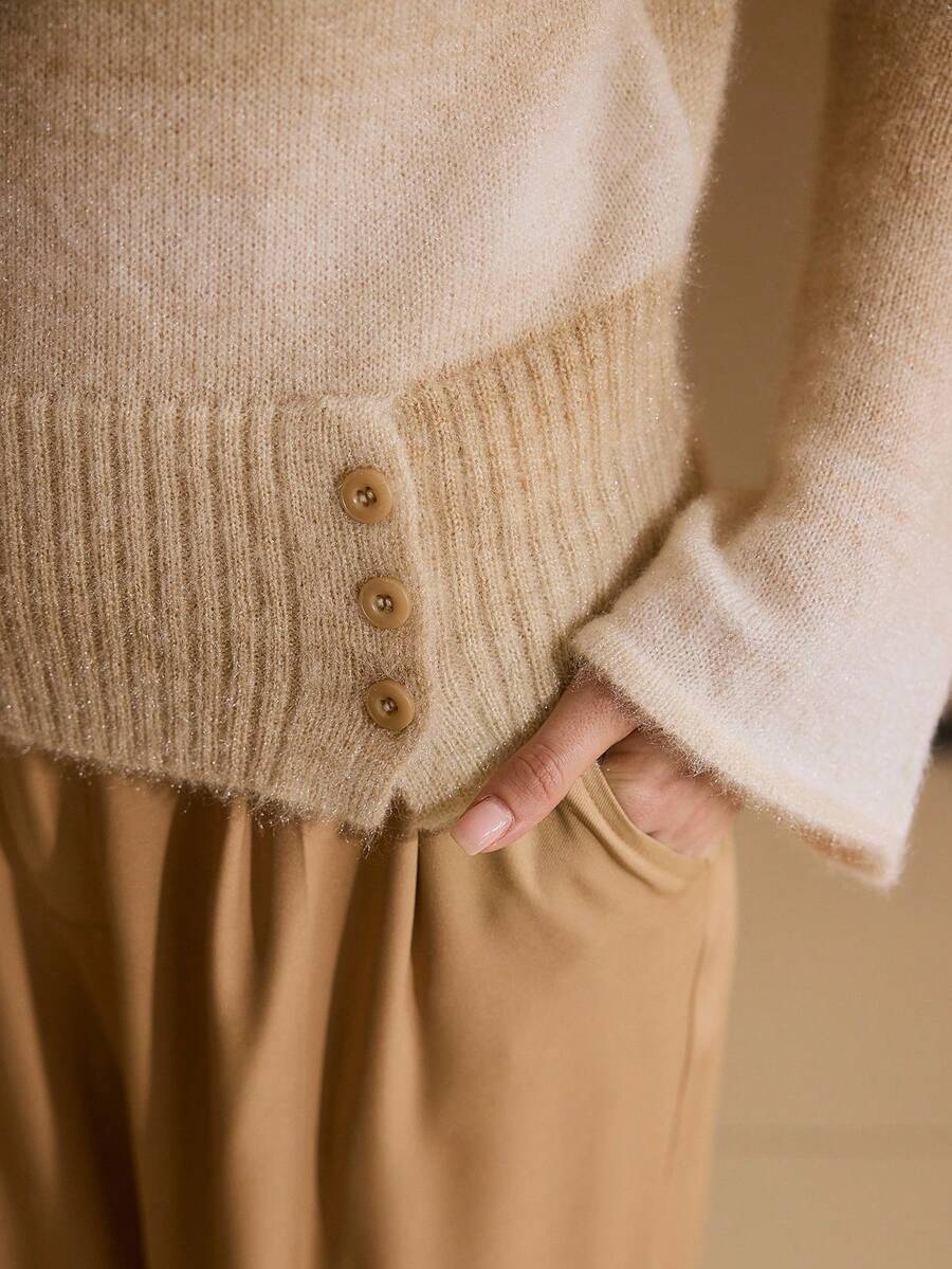 MOTF PREMIUM 女士渐变独特设计长袖毛衣 - 卡其色 - 查看 2