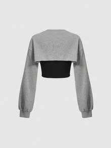 SHEIN MOD Colorblock 2 In 1 Crop Sweatshirt,Long Sleeve Tops In Fall/Winter - Multicolor - View 2