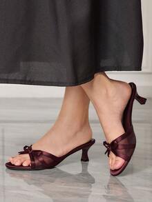 Sleekvia 女士绑带高跟穆勒凉鞋，夏季新品 - 酒紅色 - 查看 3