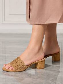 Sleekvia Women's Fashionable Elegant Crystal Decorated High Heel Sandals - Apricot - View 5