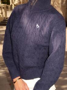 Sydney Algeri New Arrival Autumn Half-Zip Loose Casual Women Sweater - Navy Blue - View 3