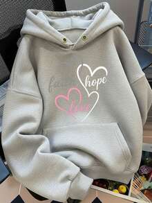Sudadera Hoodie con estampado de Corazones - Gris Claro - Ver 1