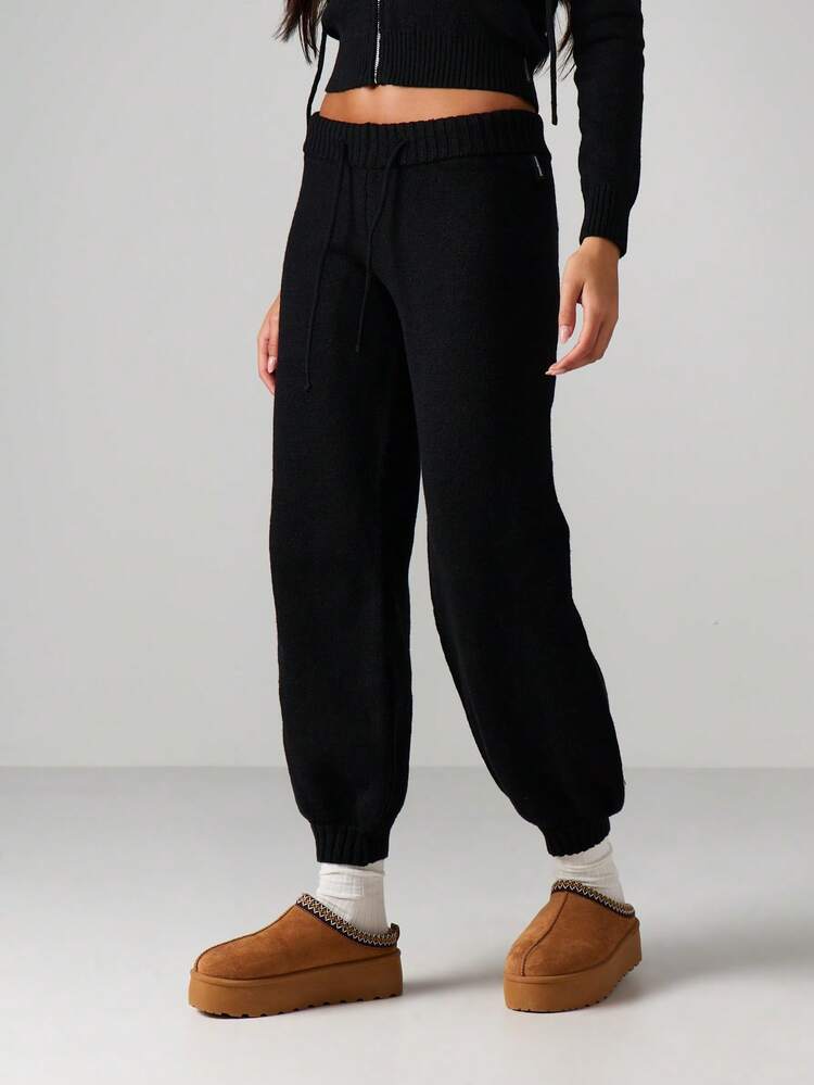 Missguided x Playboy Oversized Knitted Cuffed Joggers With Ribbed Waistband And Ankle Cuffs For Casual Winter Wear