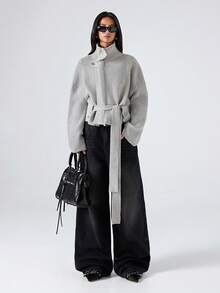 LYSMO Áo khoác cardigan sọc trơn màu thường ngày dành cho nữ - Màu Xám nhạt - Xem 5