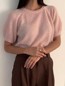 DAZY Loose Fit Short Puff Sleeve Lightweight Soft Knit Sweater For Women - Pink - View 8