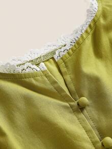 Muvela Áo hai dây màu xanh lá cây dành cho nữ, cài nút phía trước, cổ ren, trang phục thời trang mùa hè - màu xanh lá - Xem 3