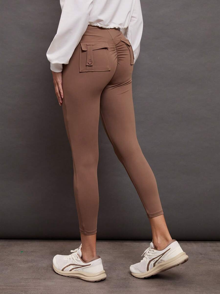 Activina Quần legging thể thao cạp cao màu trơn thiết kế túi đơn giản cho nữ - màu nâu - Xem 1
