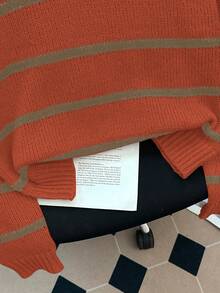 Lyxana Sweater Longgar Kasual Bergaris untuk Wanita, Musim Gugur/Dingin - Orange Ignite - View 3