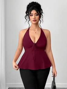 Elenzga Große Größen Elegantes, sexy Trägertop für Damen, vielseitig einsetzbar für den Alltag, mit elastischem Rückendesign für eine schlanke Silhouette, geeignet für tägliche Unternehmungen, den Arbeitsweg und Dates - Bordeaux - Übersicht 4