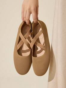 Ressula Women's Casual Versatile Commuting Simple Solid Color Flats - Apricot - View 4