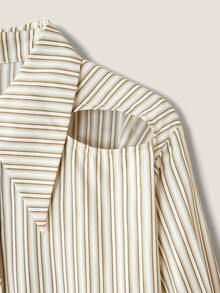 Muvela Áo cánh tay dài rỗng sọc vàng thường ngày/đi làm cho nữ, mặc mùa hè - Màu be - Xem 6