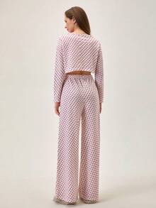 Loomlin Cotton 2Pcs Heart Printed Lounge Set - Red and White - View 2