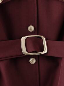 Franclia 大码女士优雅酒红色纯色系带金属扣装饰长袖西装外套 - 酒紅色 - 查看 4