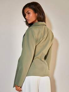 COSMINA Damen Einfarbige, leichte Lange Ärmel Blazer mit Revers, Falten und Metallknopf Verzierungen. Ein eleganter Blazer, geeignet für den Arbeitsweg und den Büroalltag. Ideal für Frühling und Herbst oder Herbst und Winter. Grüner Lange Ärmel Damen Blazer, geeignet für den täglichen Gebrauch.