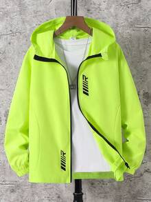 SHEIN Tween Boys' Casual Everyday Versatile Comfortable Letter Graphic Hoodie Lightweight Loose Fit Long Sleeve Jacket