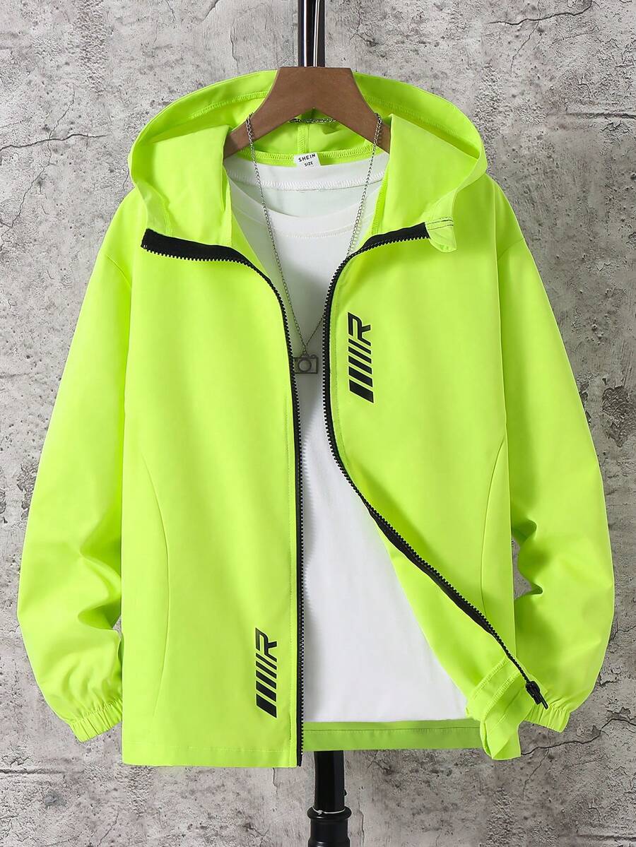 SHEIN Tween Boys' Casual Everyday Versatile Comfortable Letter Graphic Hoodie Lightweight Loose Fit Long Sleeve Jacket