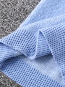 SHEIN 少女休闲宽松长袖圆领毛衣连衣裙 蓝色毛衣连衣裙 爱心毛衣连衣裙 少女爱心连衣裙 秋冬季少女毛衣连衣裙 - 藍色 - 查看 6