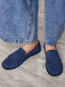 Sleekvia 女士休闲通勤平底鞋，带流苏设计 - 藍色 - 查看 5