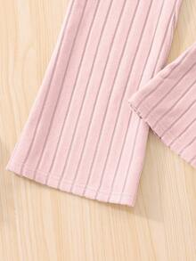SHEIN Girls' Spring/Autumn Flared Sleeve Top And Pants Casual Street Fashion Suit - Baby Pink - View 7